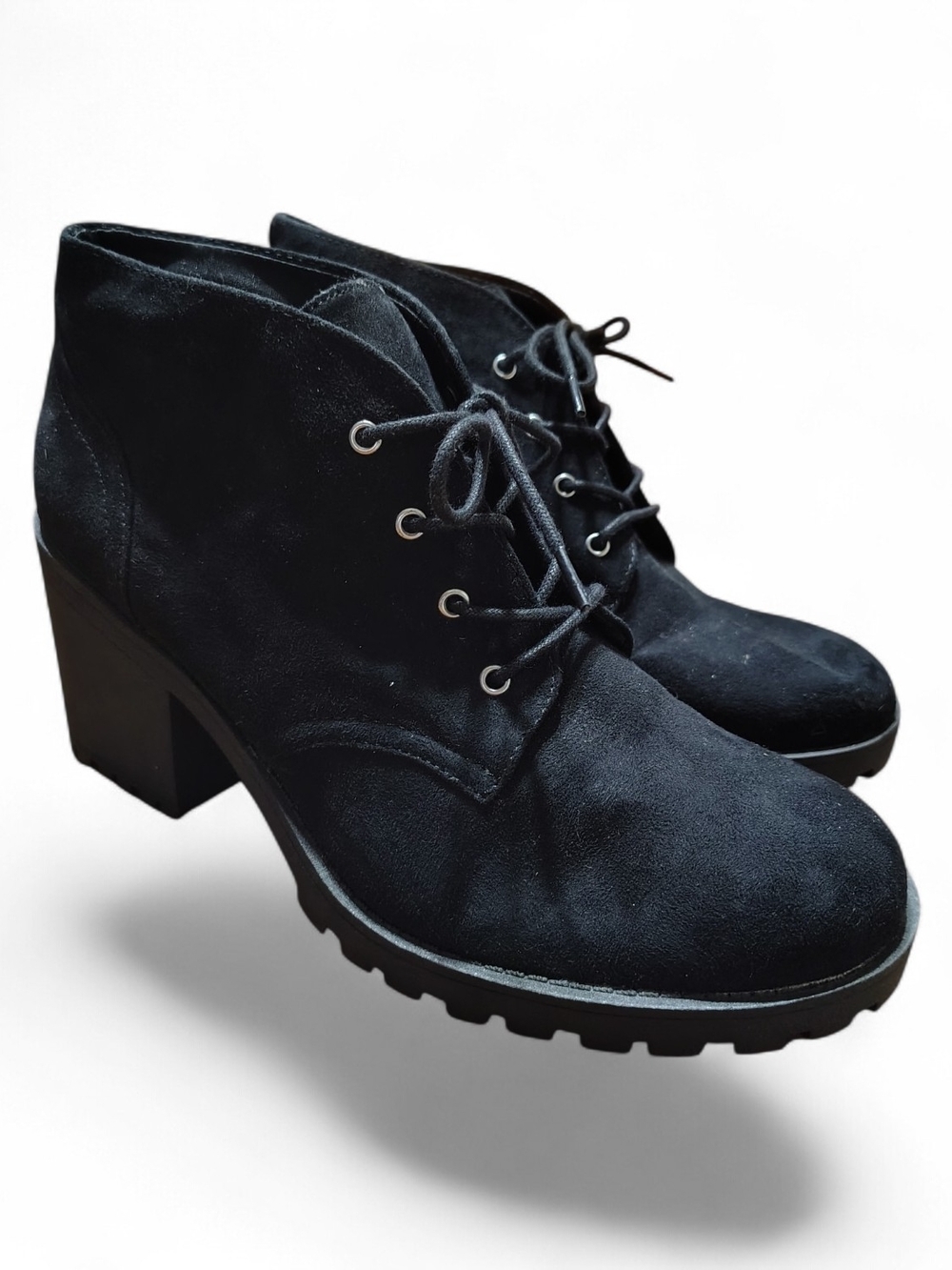 American Rag Black Suede Lace-Up Block Heel Ankle Boots
